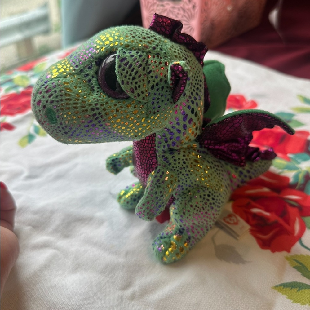 TY Beanie Boo green shiny scales winged dragon collectible kids stuffy toy